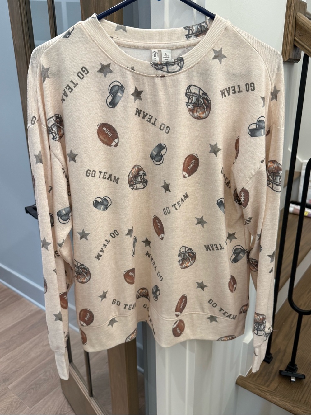Cato Beige 'Go Team' Football Print Crewneck Sweater